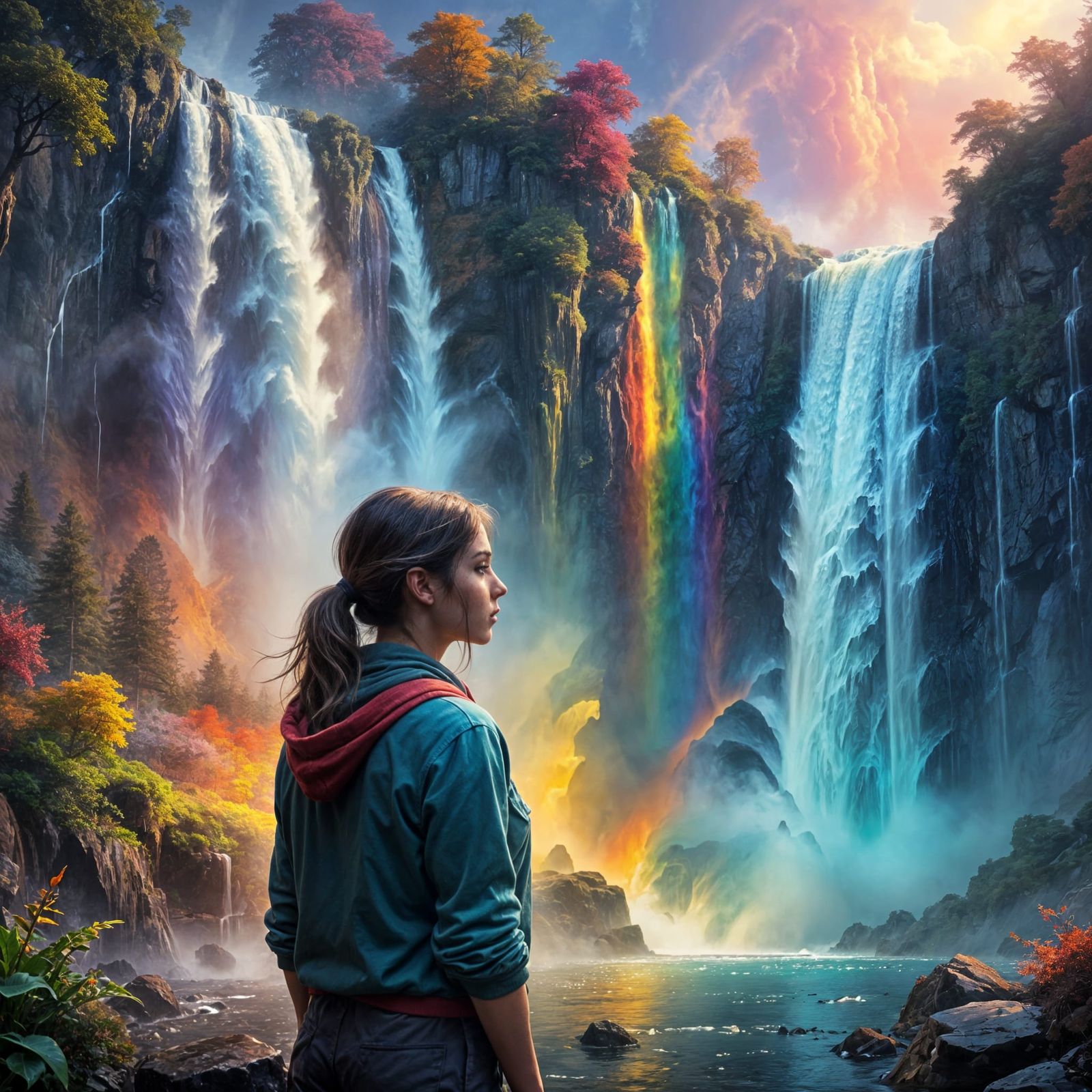 Surreal Waterfall Scene