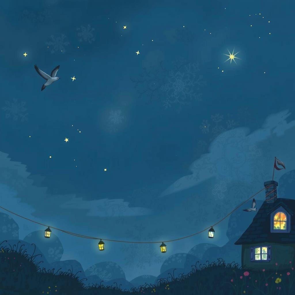 Indigo Night Sky with Lanterns in Storybook Style