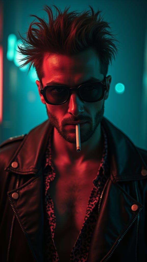 Edgy Cinematic Portrait of Rebellious Man in Moody Lighting