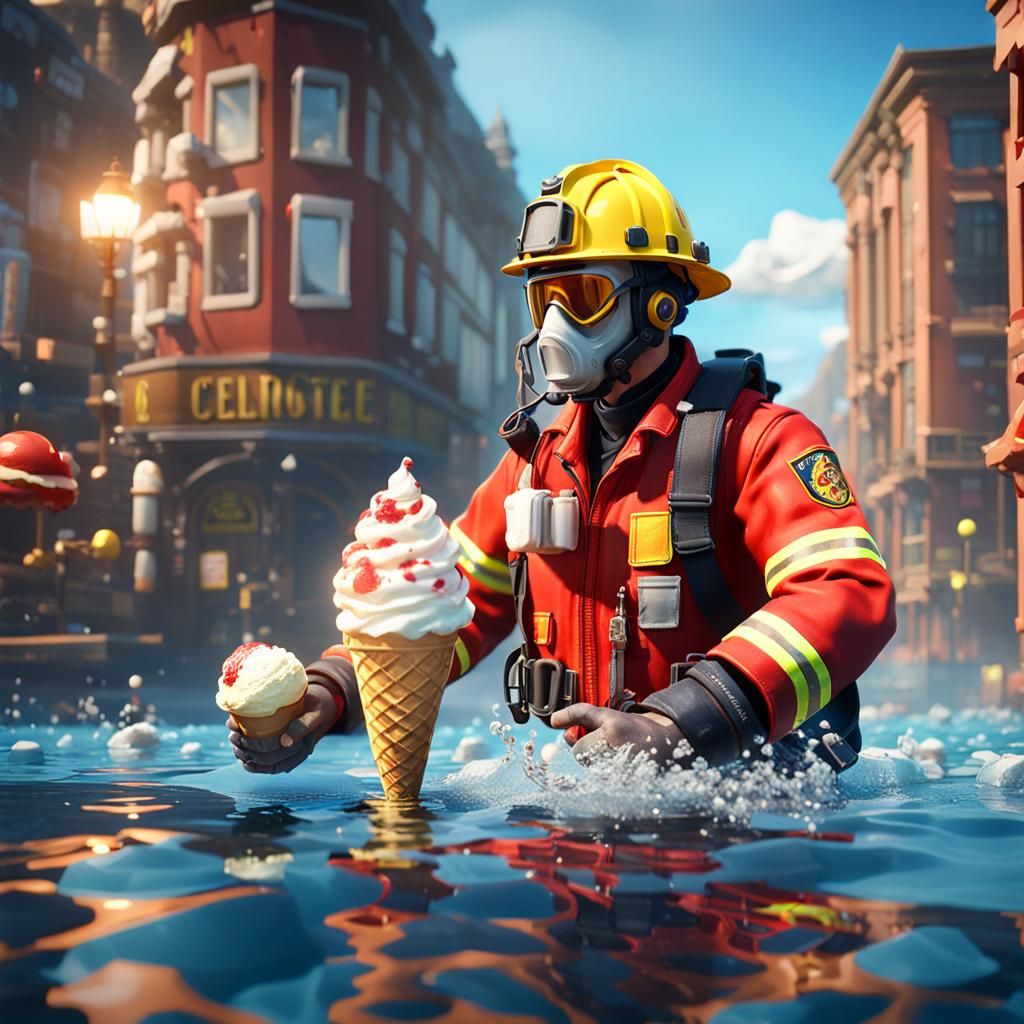 Fireman Enjoys Ice Cream: 3D Game Cinematic