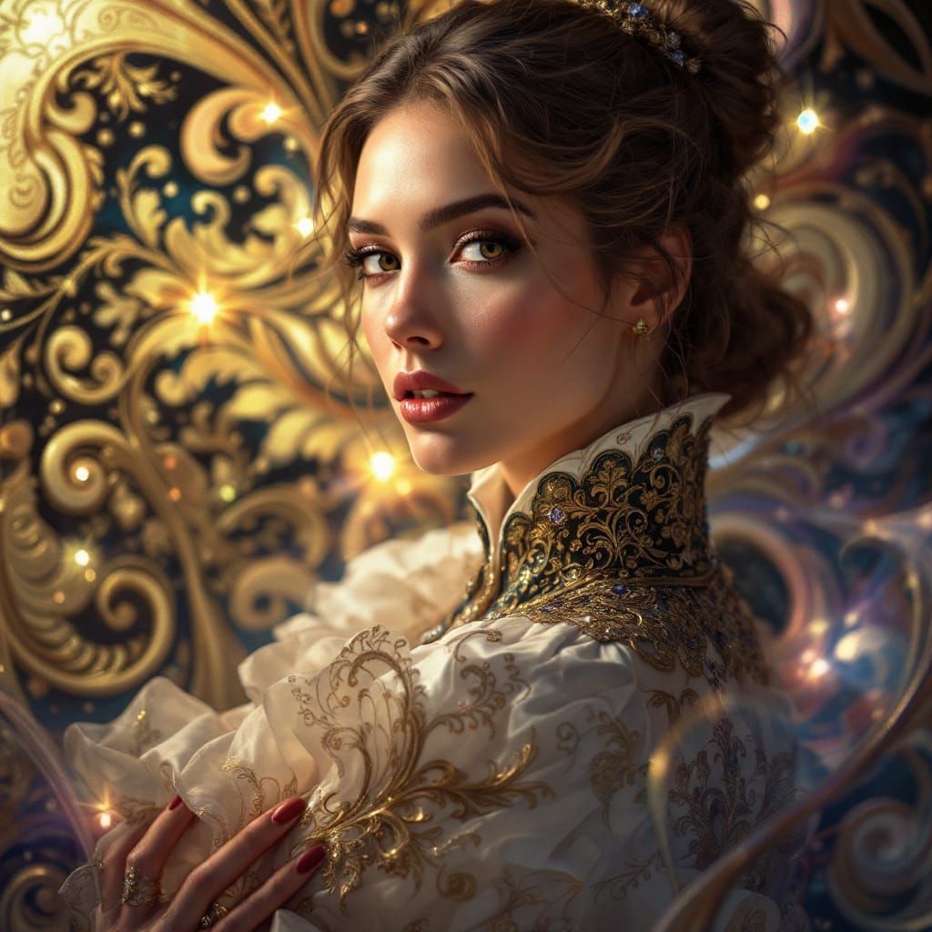 Elegant Actress in Art Nouveau-Inspired Portrait