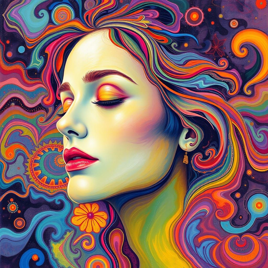 Psychedelic Goddess in a Dreamy Realm