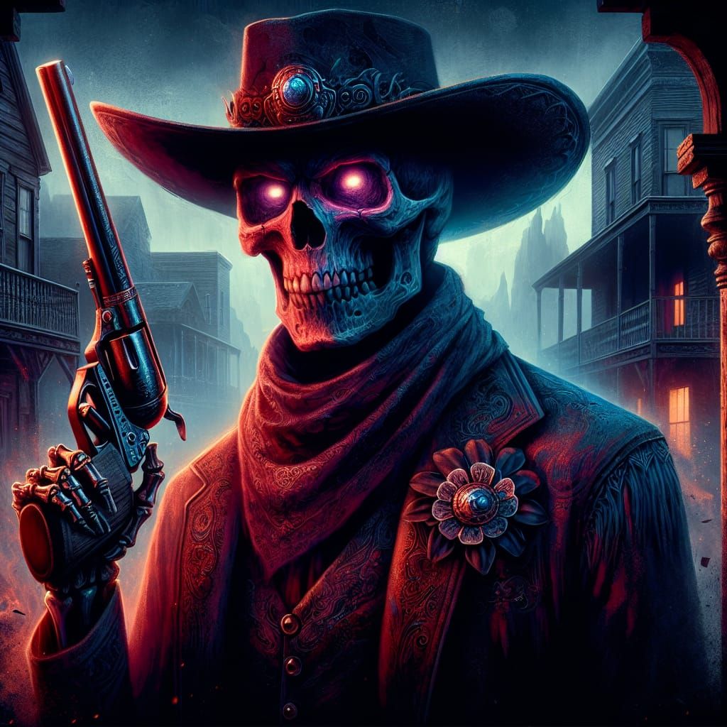Glowing-Eyed Skeleton Cowboy: Fantasy Concept Art