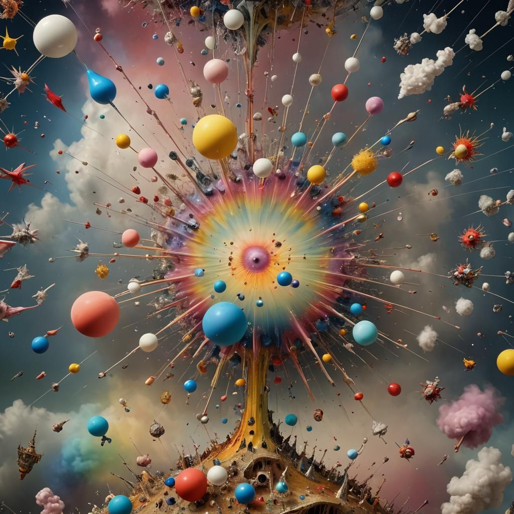 Exploding Rainbow Guitar Starship in Space: Cyberpunk Art