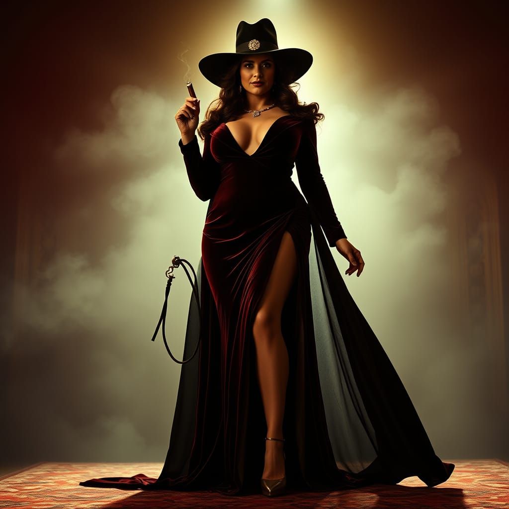 Confident Woman with Whip in Cinematic Style