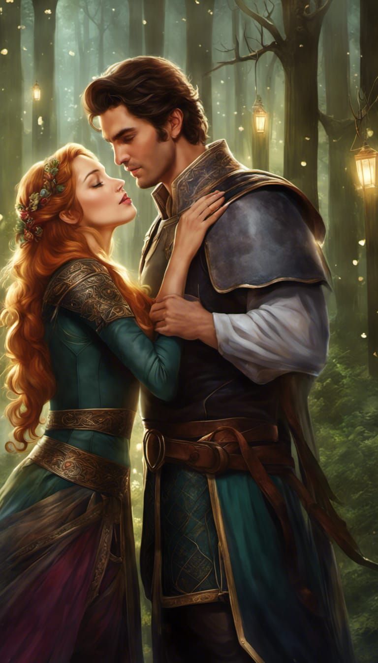 Dwarf and Elf Lovers in Starry Forest