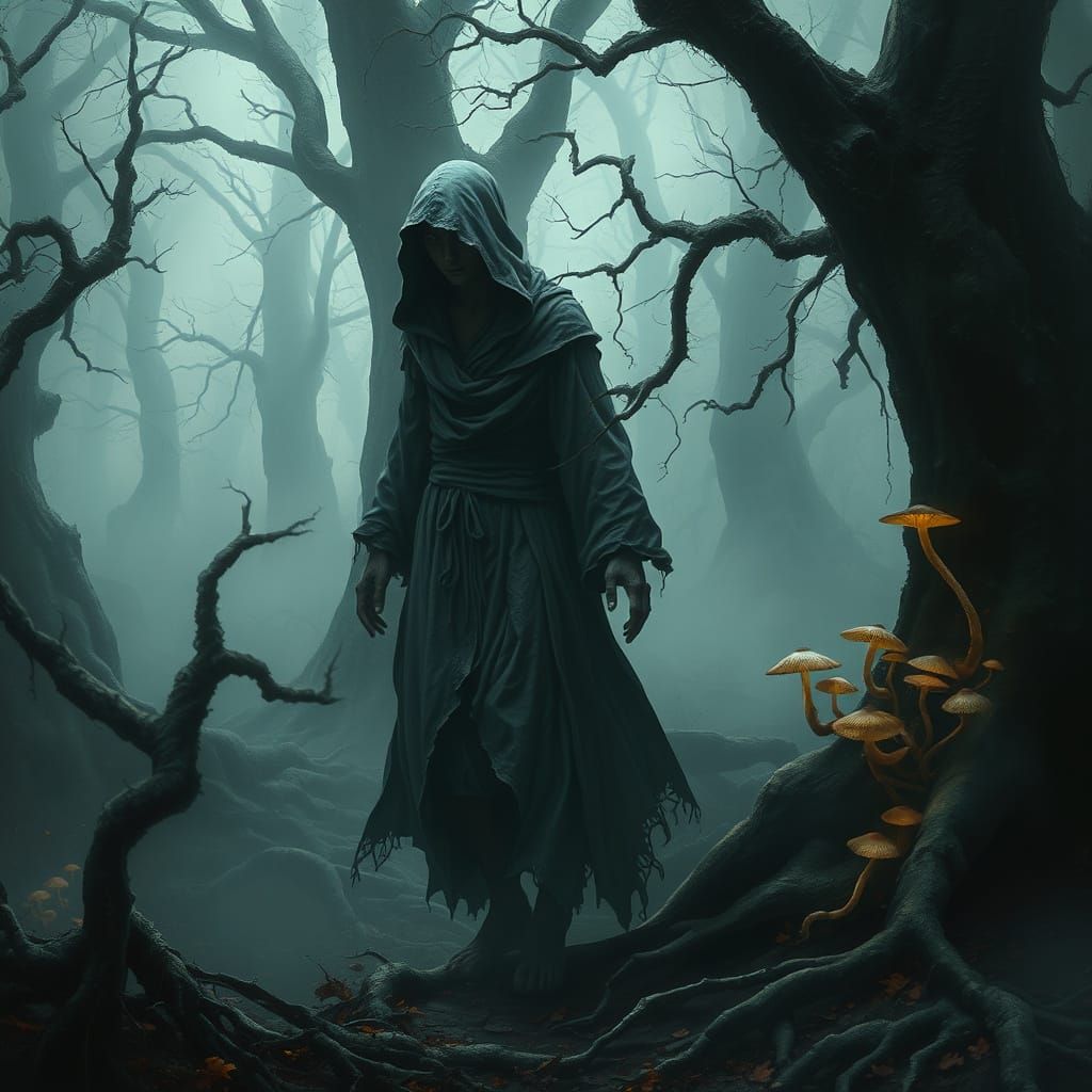 Ethereal Elven Spirit in Misty Forest, Dark Romanticism