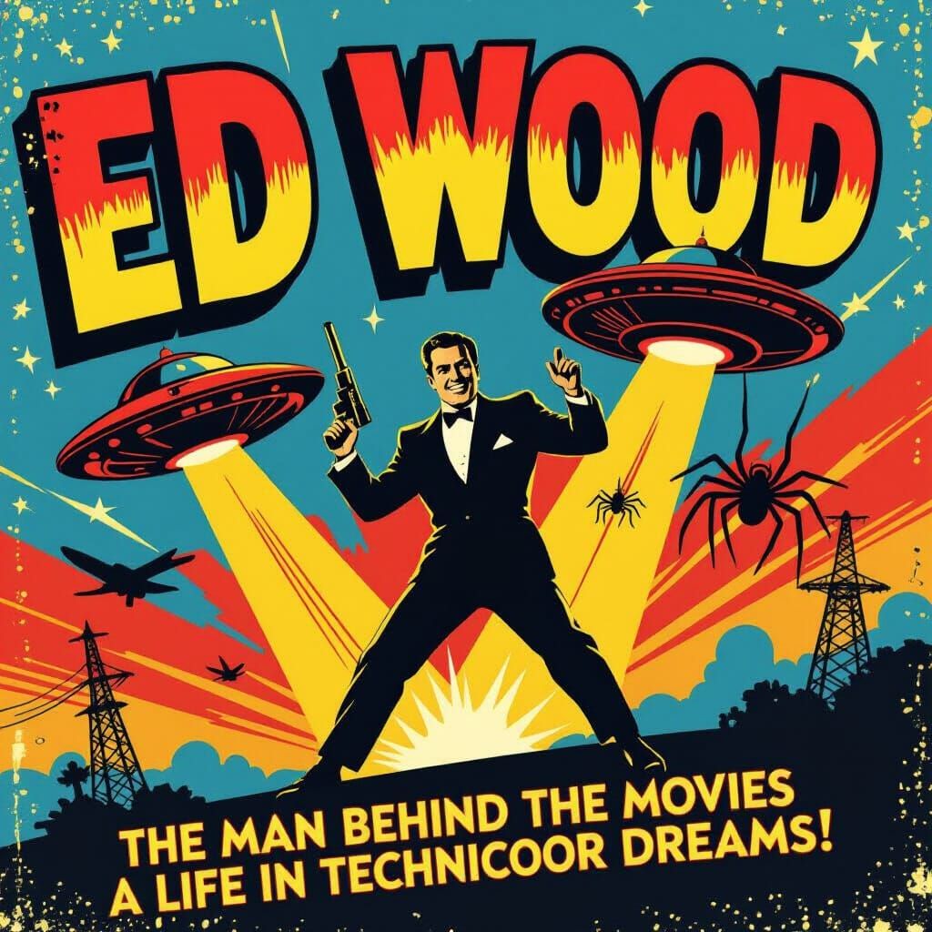 Retro 'Ed Wood' B-Movie Poster with Sci-Fi Elements