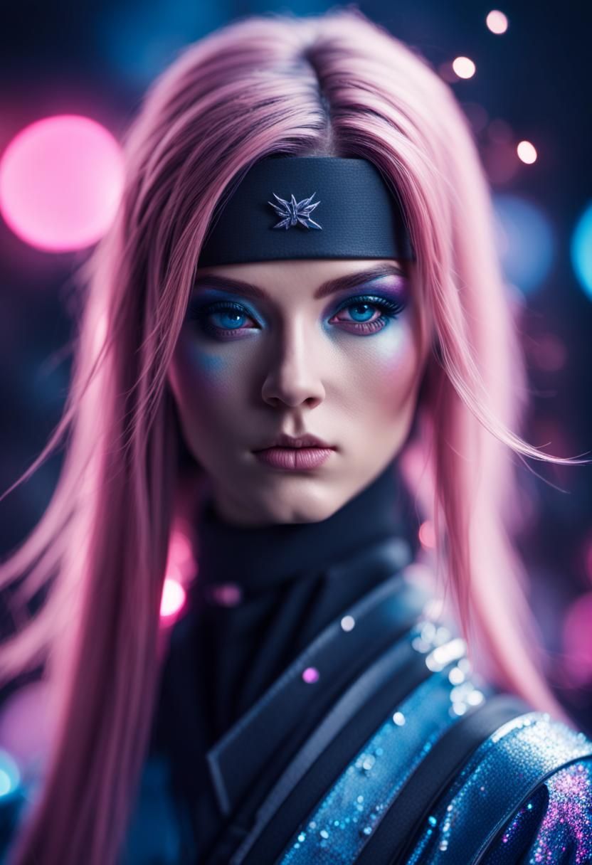 Backlit Female Ninja with Sparkly Makeup