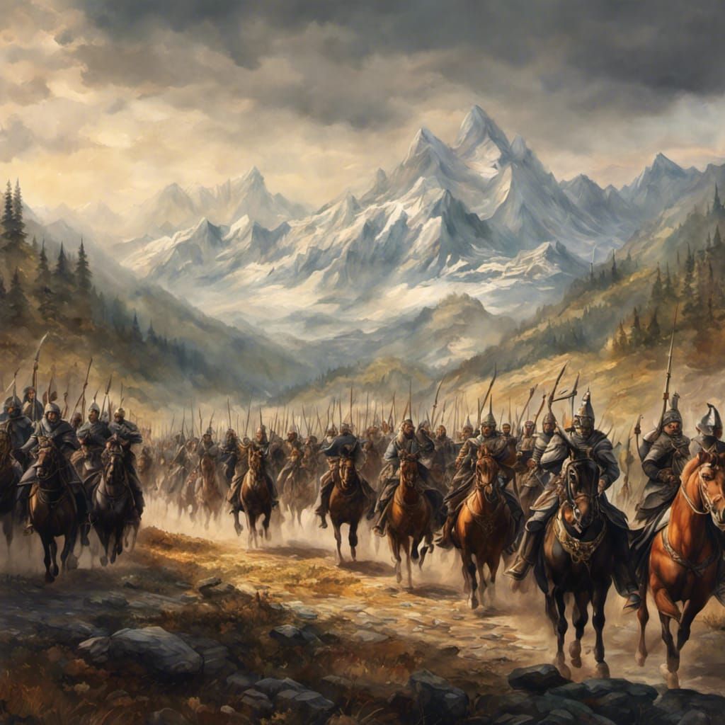 Renaissance Army on the March: Watercolor Painting