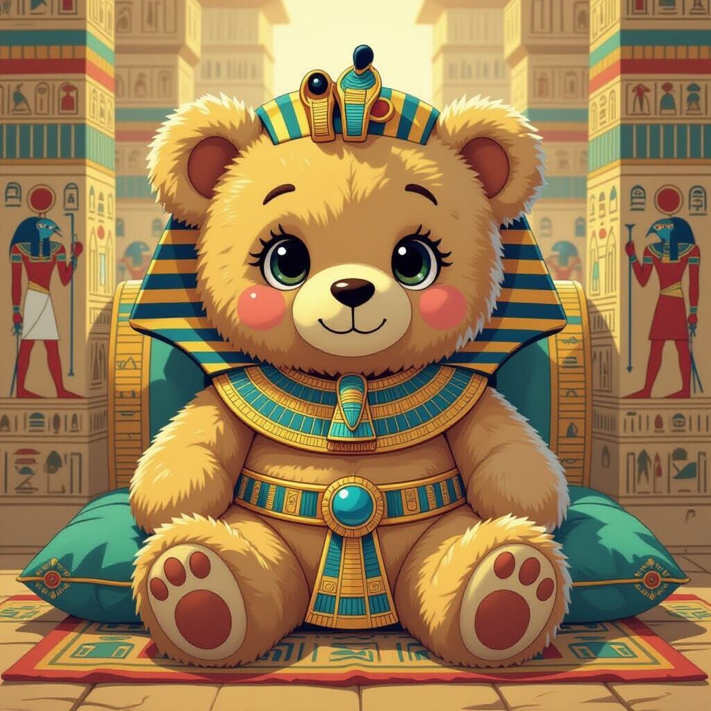 Teddy Bear on Pharaoh's Lap: Whimsical Ancient Egypt