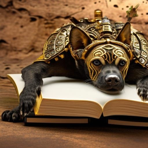 Steampunk Mechanical Wild Dog in Apocalyptic City