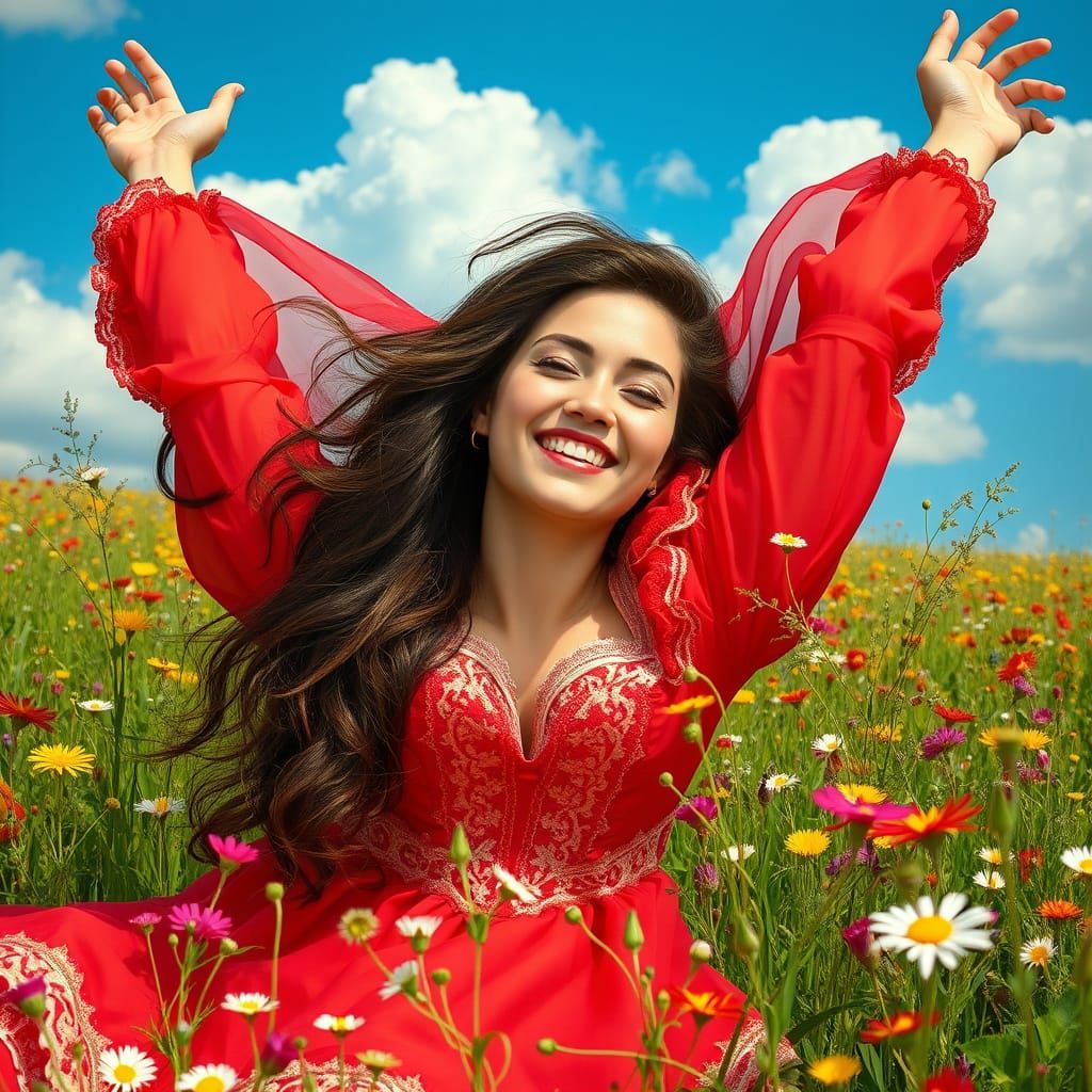 Woman in Wildflowers, Alphonse Mucha Style