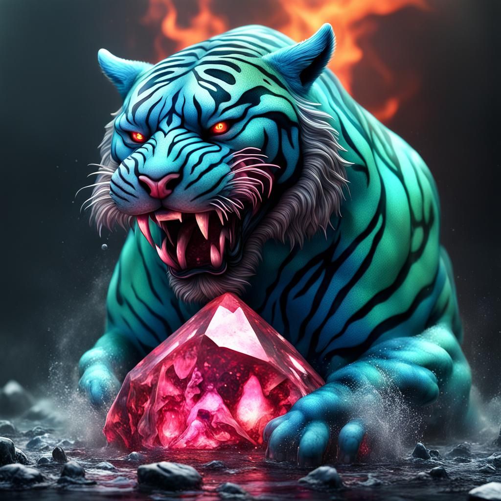Demonic Diamond Lava Tiger-Bear in Hyperrealistic Dark Art