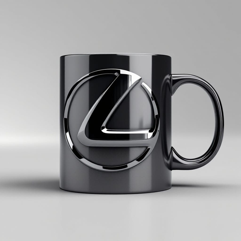 Luxury Titanium Coffee Mug with Lexus Emblem in Photorealist...