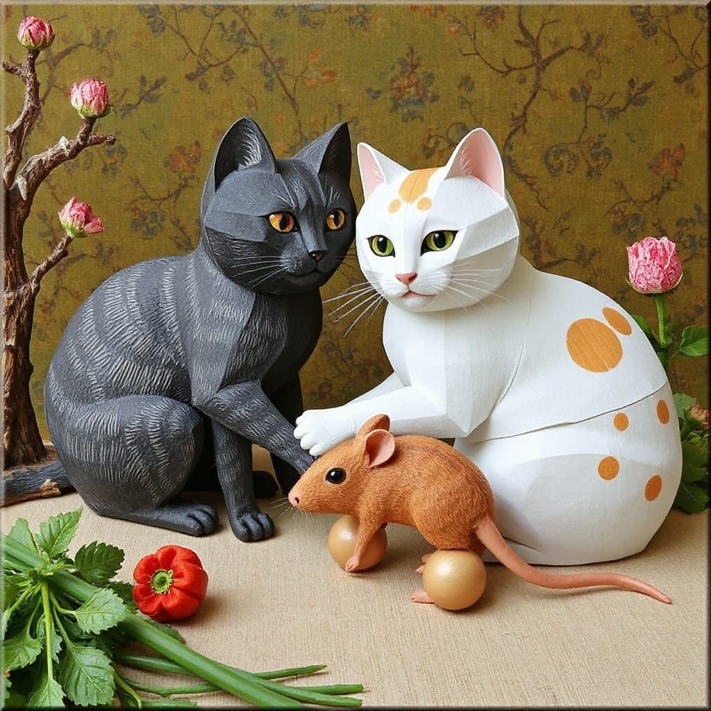 Paper Cat and Mouse Play: A Classical Art Piece