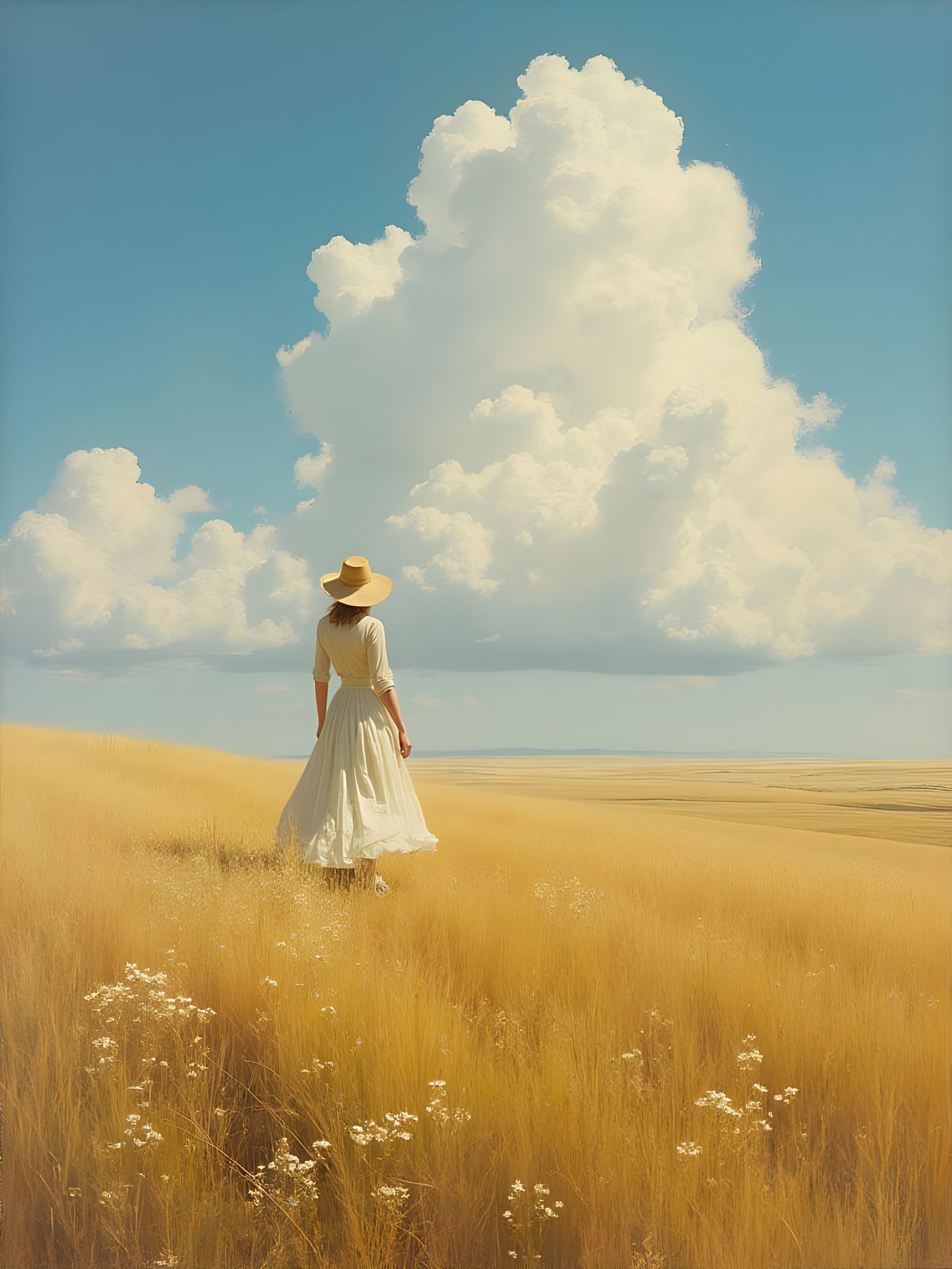 Romanticized Prairie Landscape in Oil Painting Style