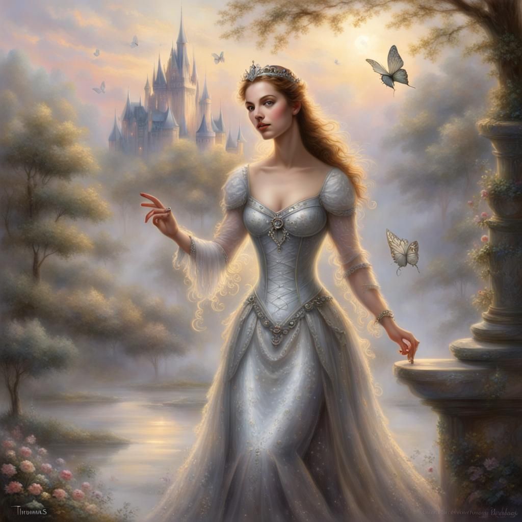 Butterfly Princess in Silver Dress, Ethereal Fantasy