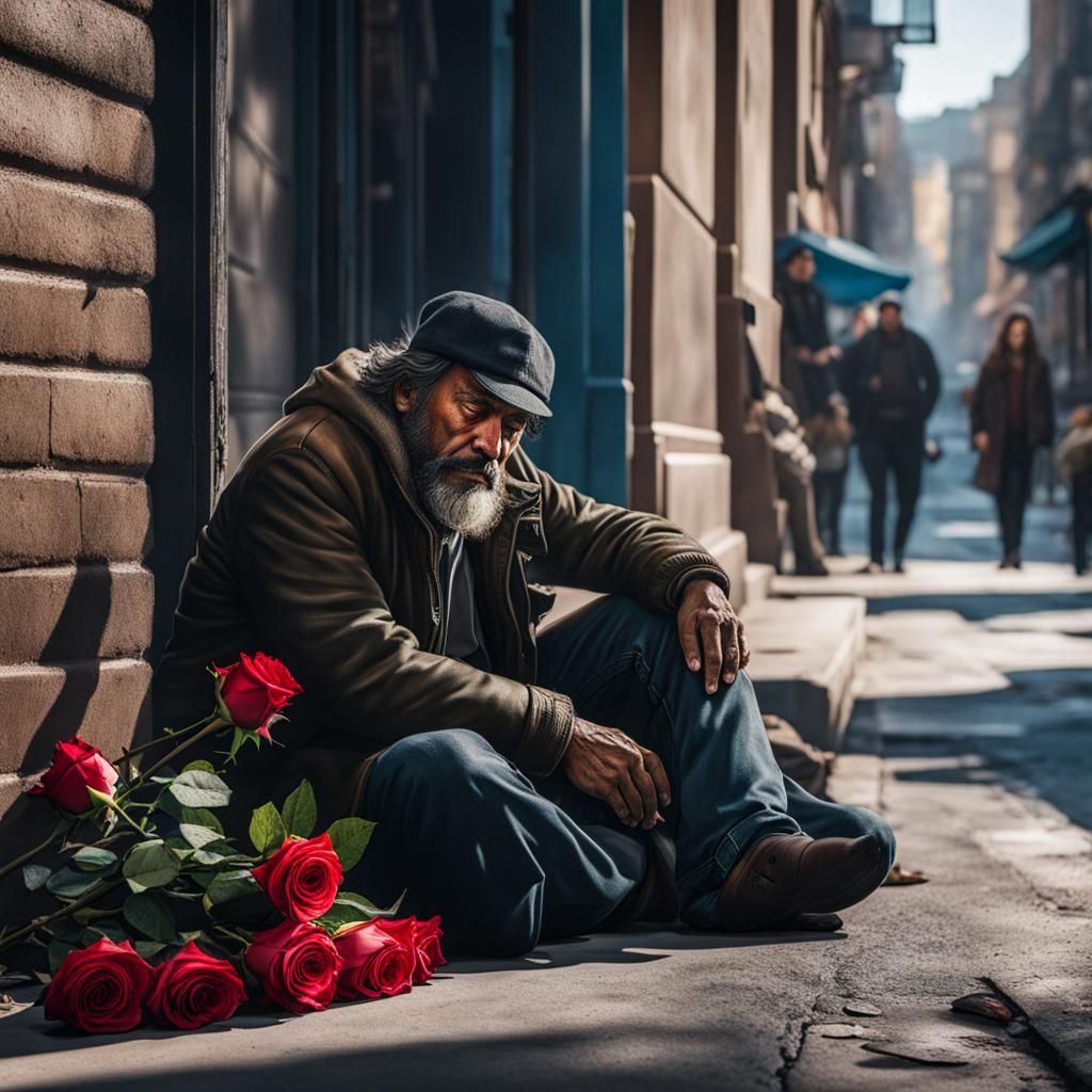 Hopeful Rose: Hyperrealistic Street Scene