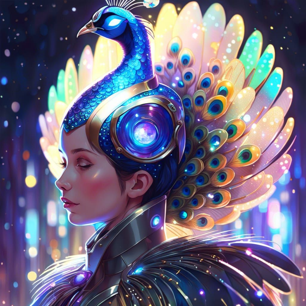 Hyperrealistic Robotic Peacock in Digital Art Style