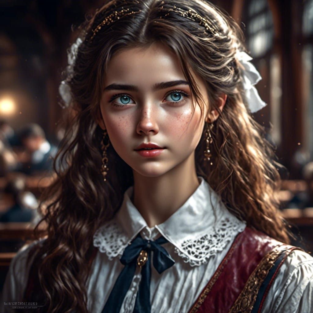 Pretty Shy High School Girl in Hyperrealistic Style