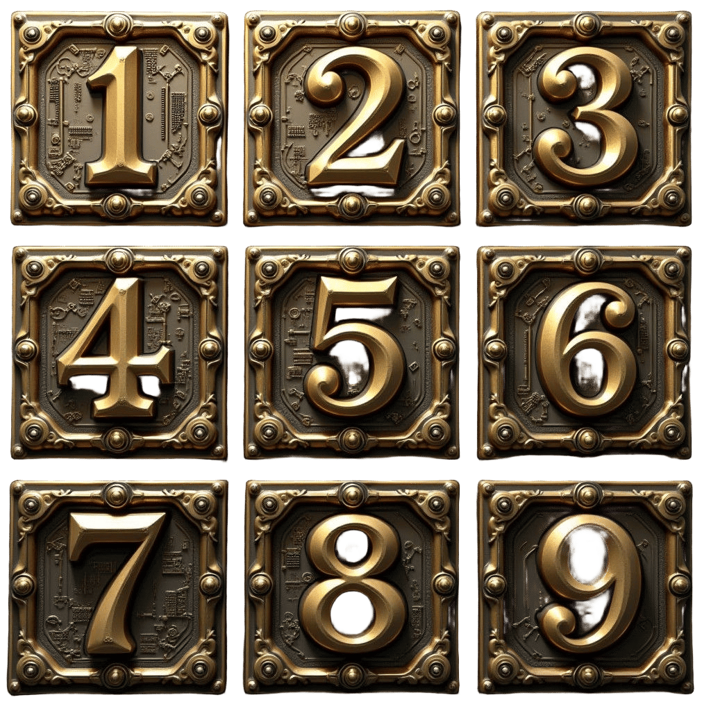 Steampunk Brass Bas-Relief Number Heatmap