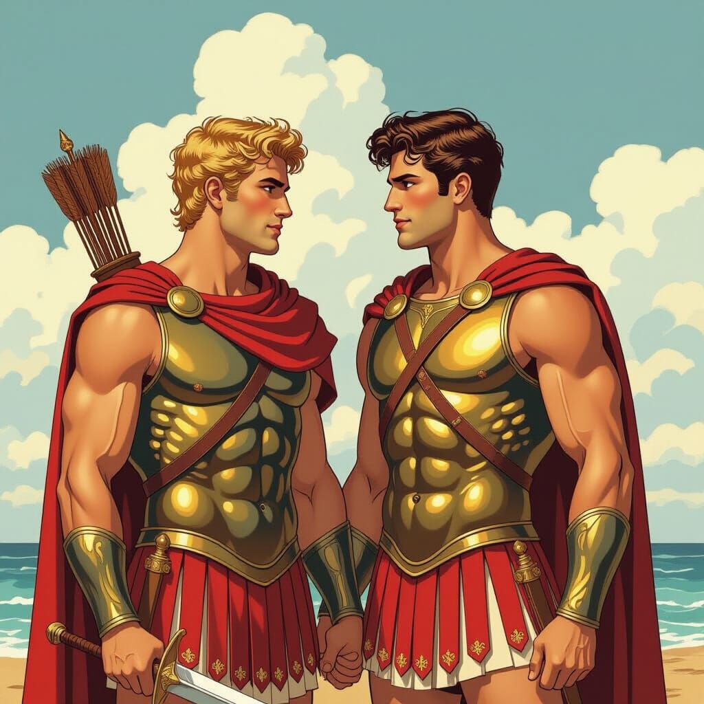 Achilles and Patroclus in 1950s Illustrator Style