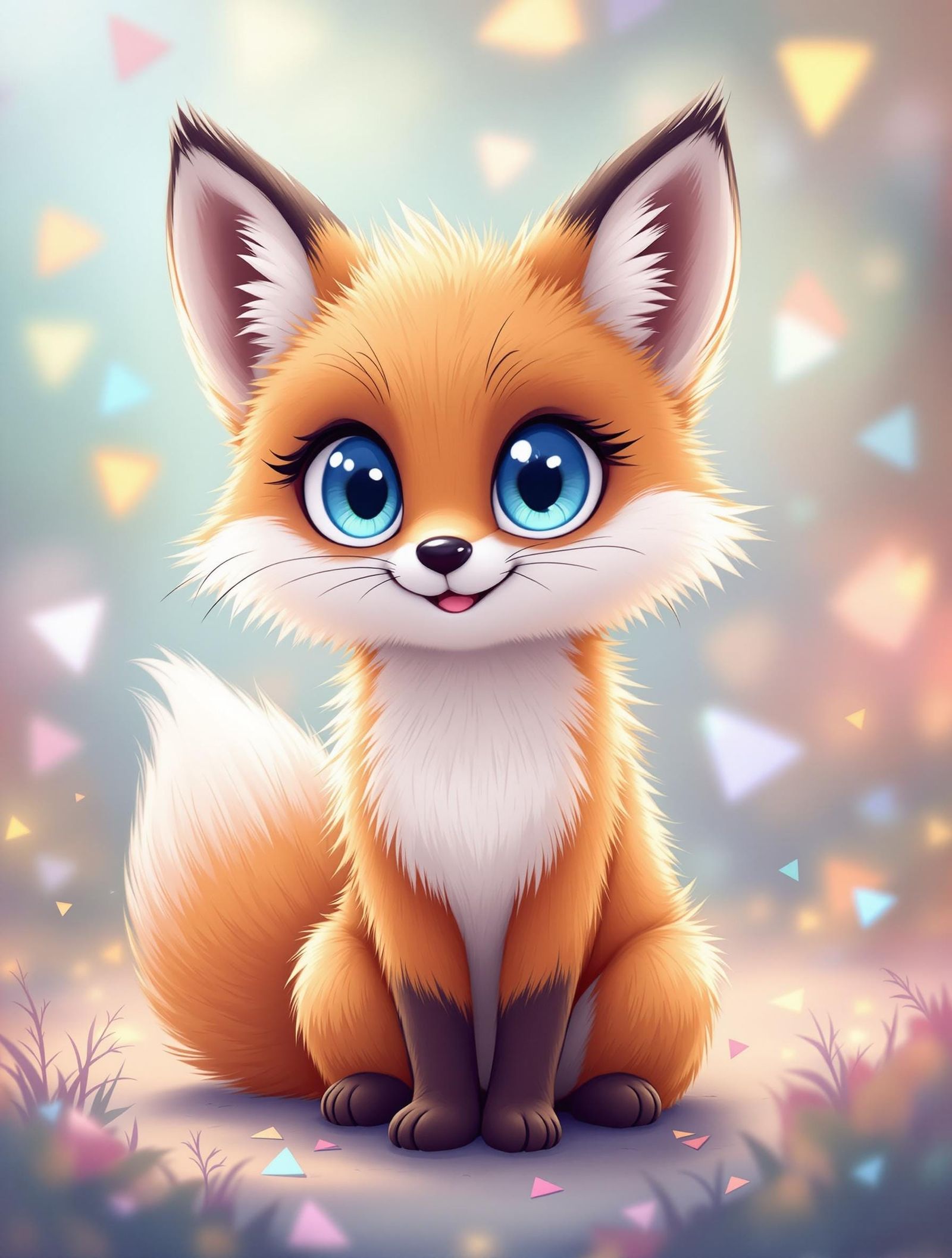 Whimsical Cartoon Fox in Dreamy Landscape