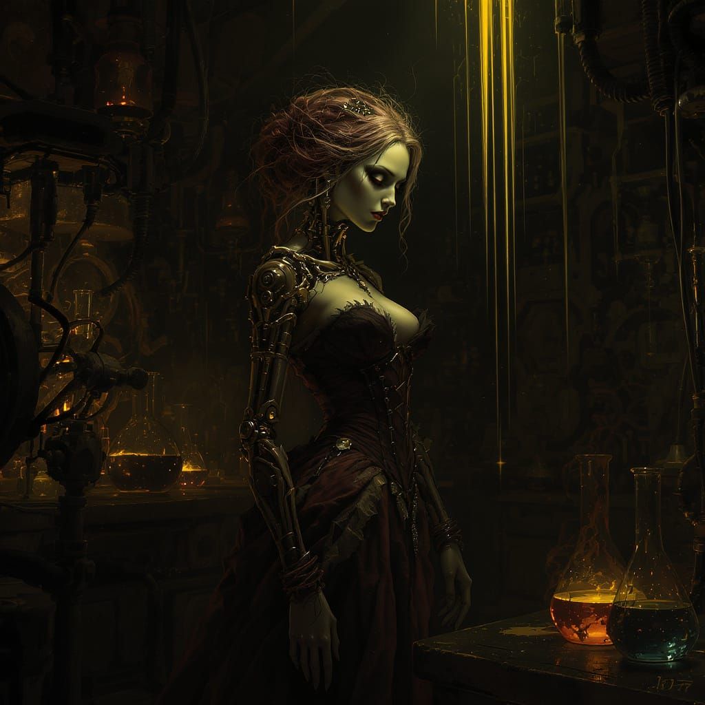 Reanimated Woman in Gothic Fantasy Laboratory
