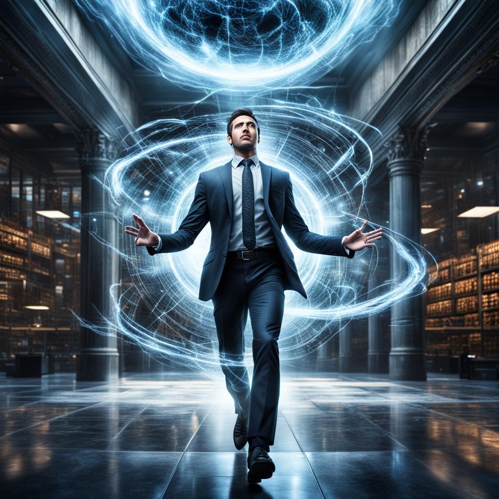 Businessman with Teleportation Powers in Hyperrealistic Styl...