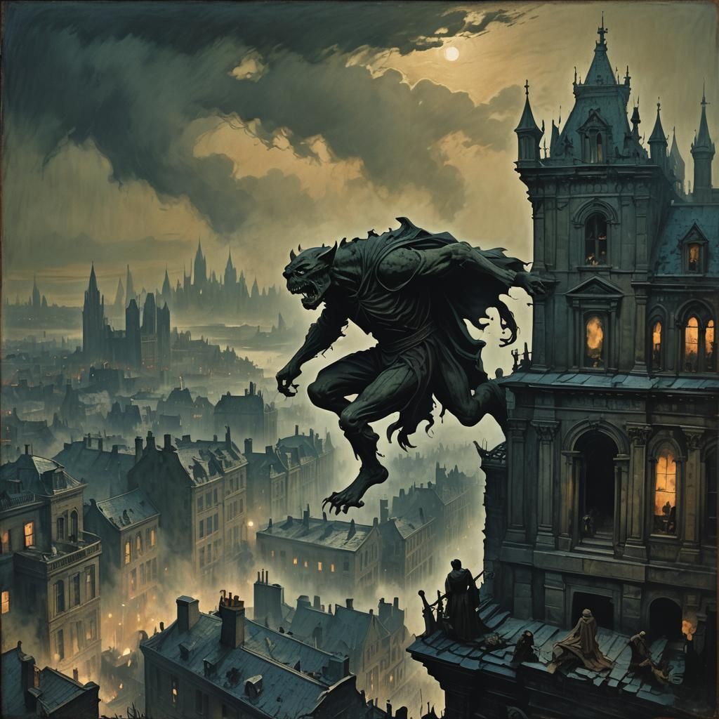 Titanic Figure Looms Over Ruined Cityscape