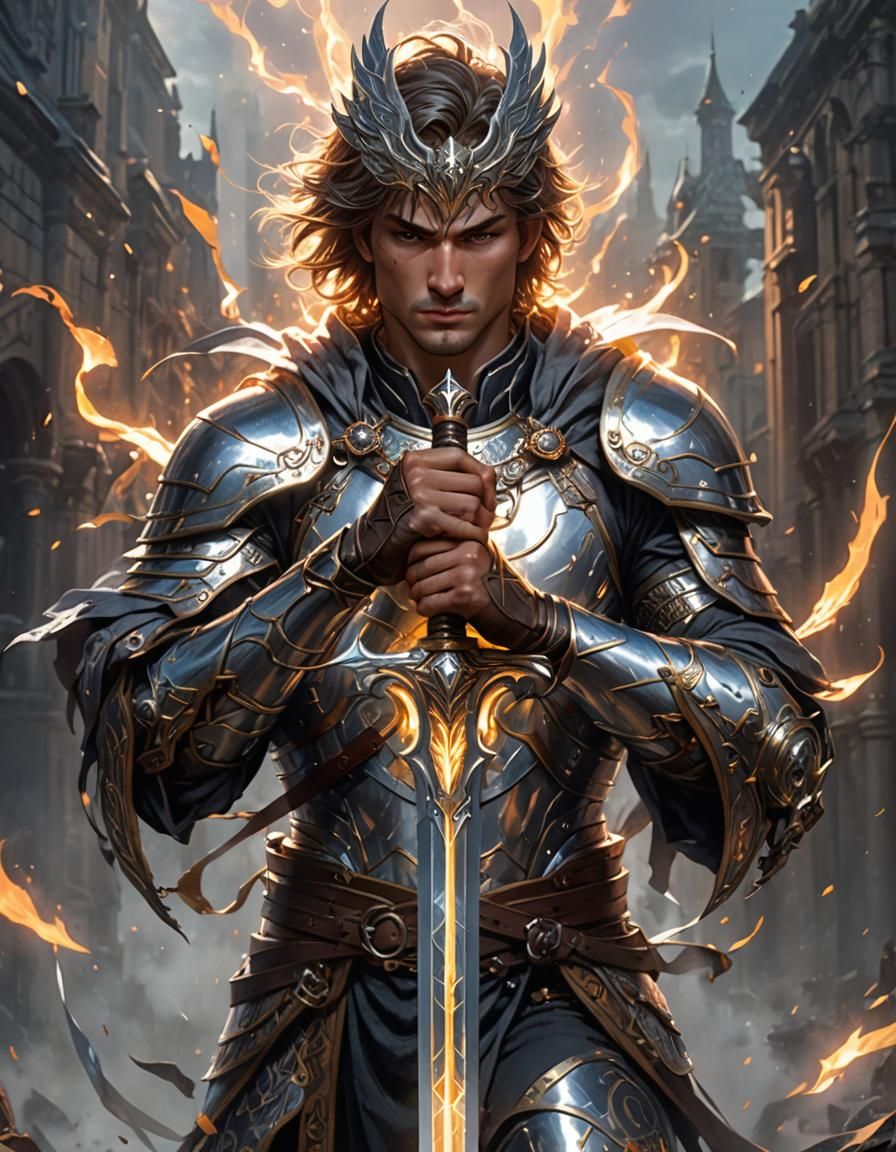 Hyperrealistic Paladin in Silver Armor Concept Art