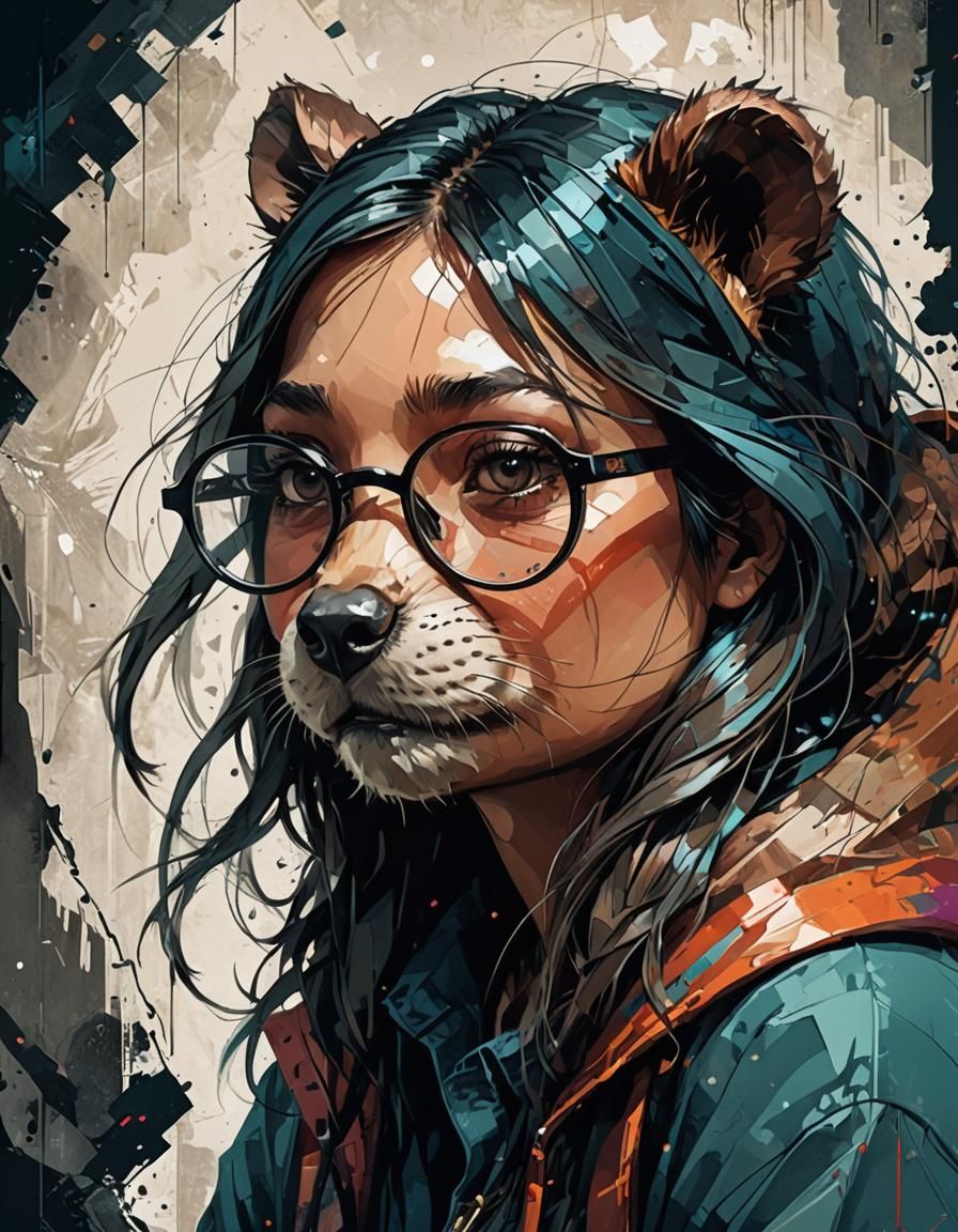 Anthropomorphic Beaver Female with Spectacles (Eyeglasses)