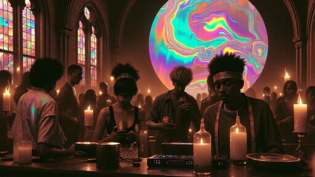 Cyberpunk Rave in Gothic Church with Glitch Effects