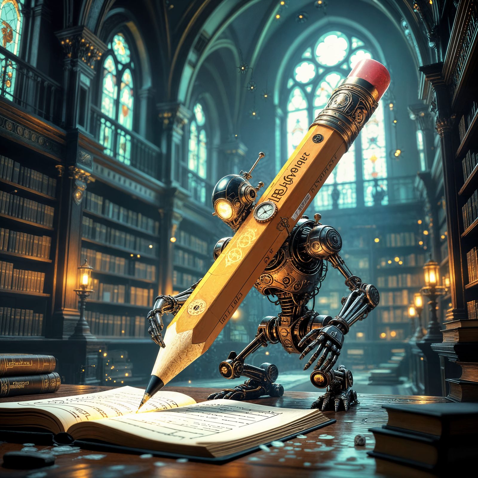 Biomechanical Living Pencil Writing Arcane Tomes