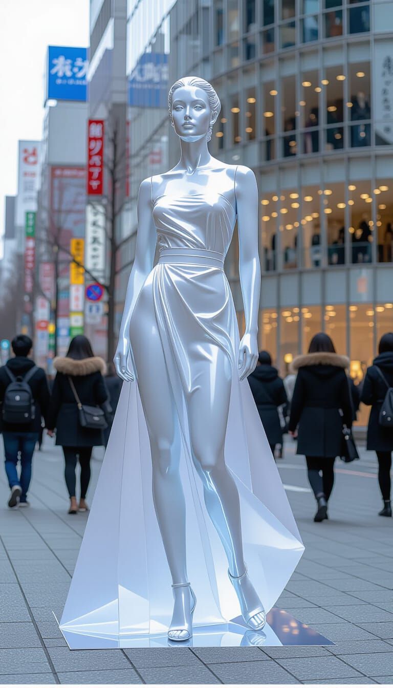 Hyperlucent Neoclassical Figures on Transparent Display