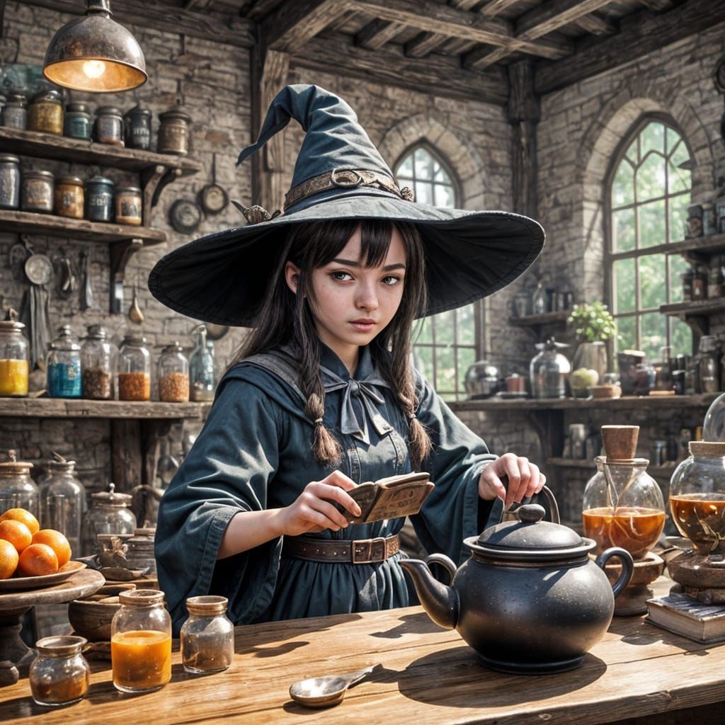 Whimsical Wizard's Workshop in Vibrant Anime Style