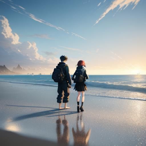 Anime Style: Girl and Boy on the Beach