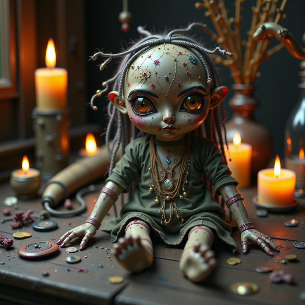 Voodoo Doll Still Life in Digital Art Style