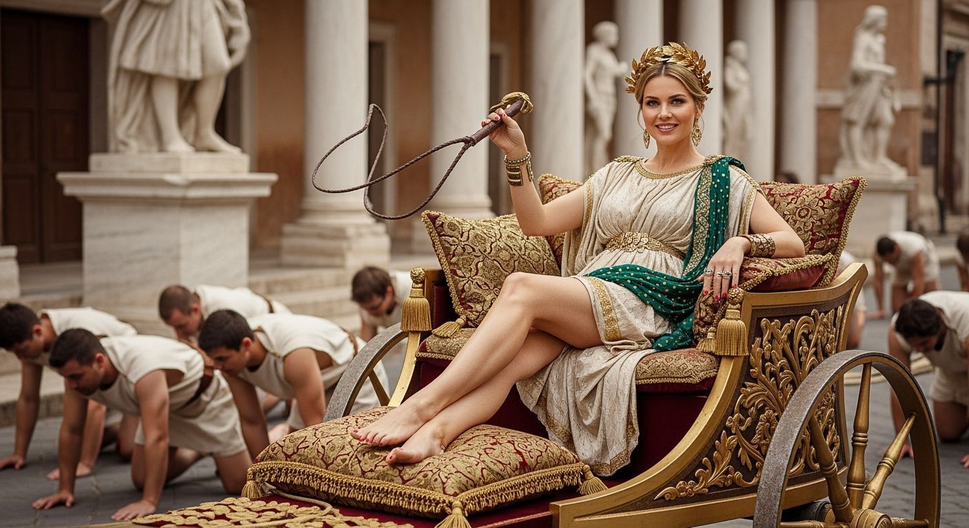 Roman Empress in Gold Chariot: Ancient Rome Photography