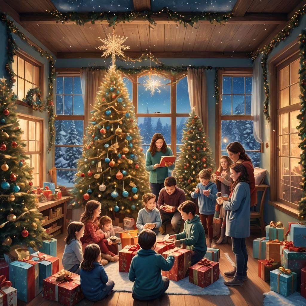 Family Opening Christmas Gifts: Fantasy Concept Art