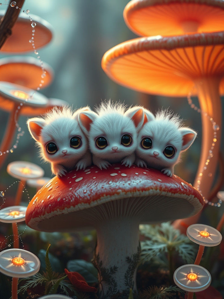 Thumb-Sized Forest Creatures on Toadstool