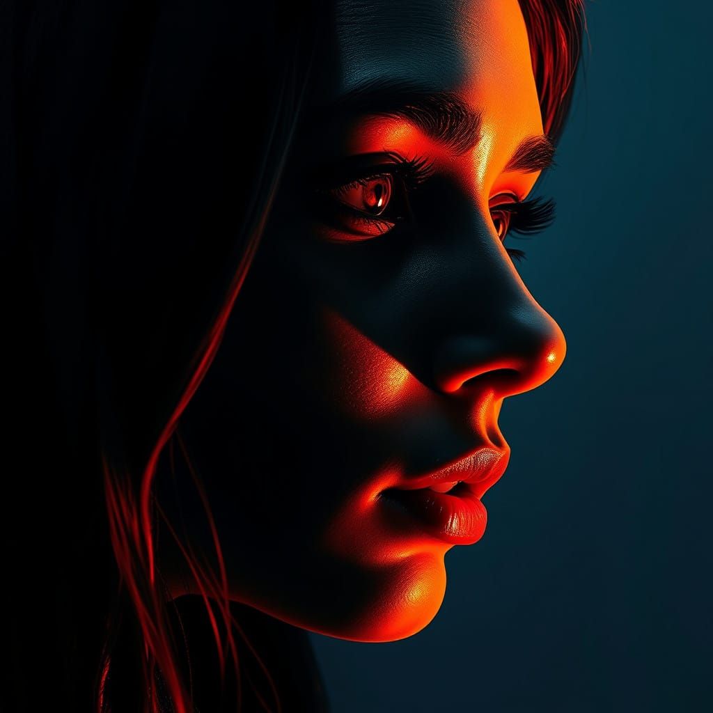 Hyperrealistic Portrait of a Woman in Dramatic Black and Whi...