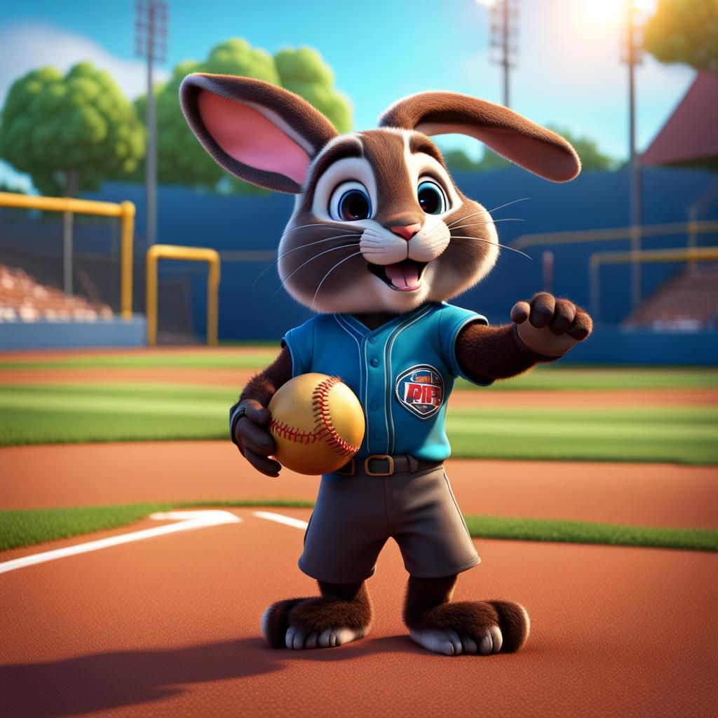 Yeah-Yeah Rabbit at the Sandlot: Pixar Style 3D Render