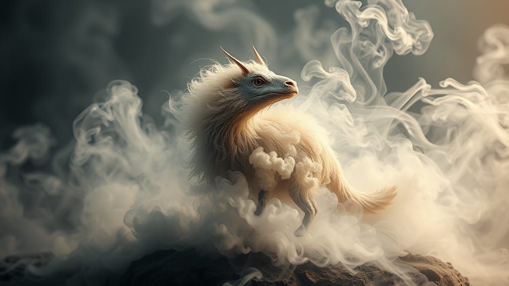 Smoke Animal in Hyperrealistic Maximalist Landscape