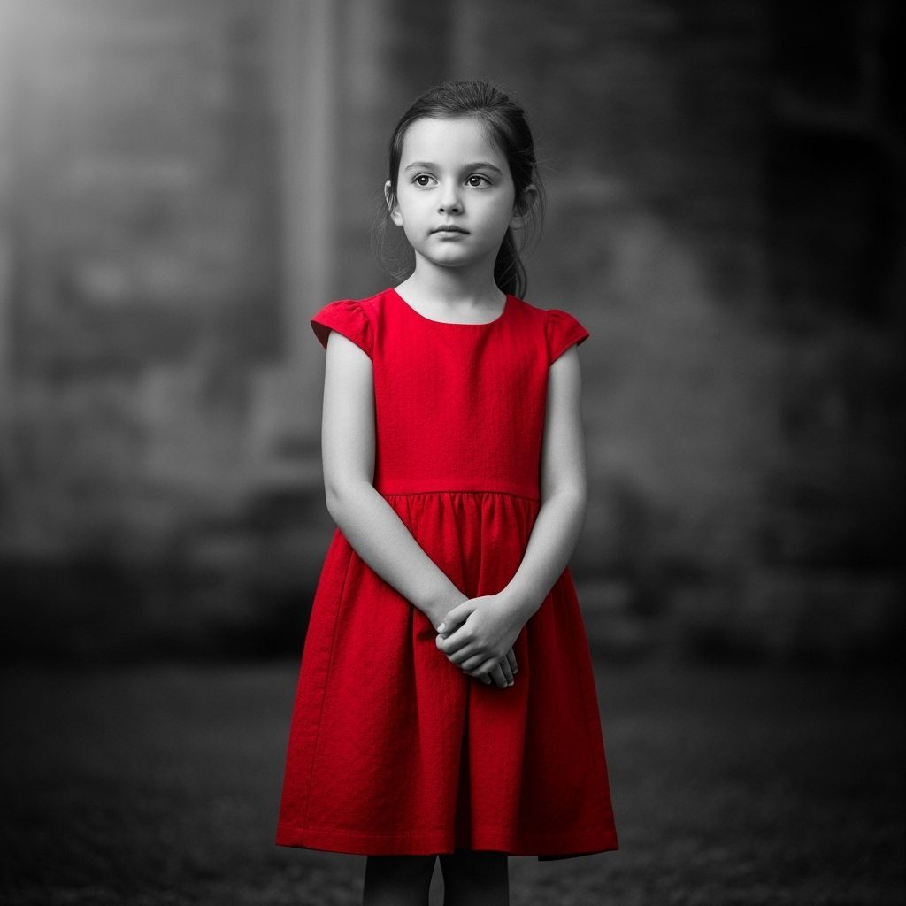Girl in Red Dress: Black and White with Color Splash