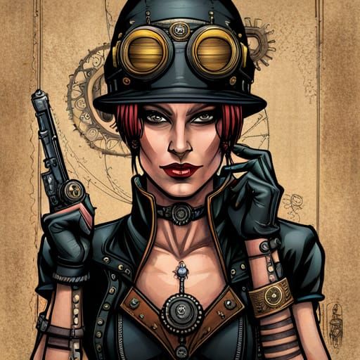 Steampunk Outlaw Portrait in Clockpunk Style