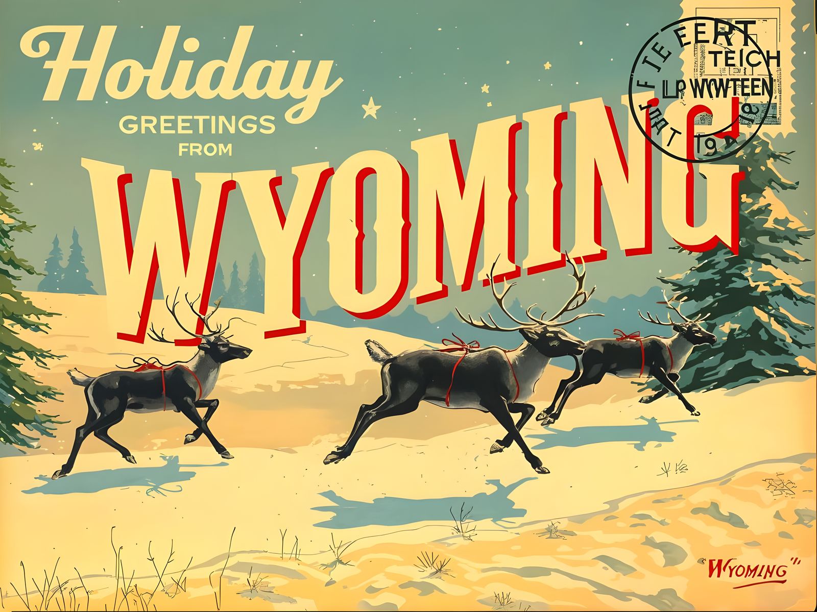 Vintage Holiday Greetings from Wyoming Postcard