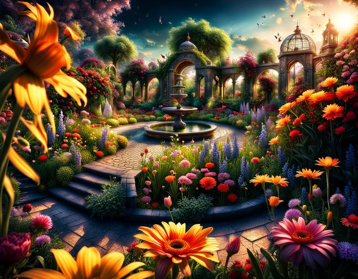 Hyperrealistic Secret Flower Garden in HDR