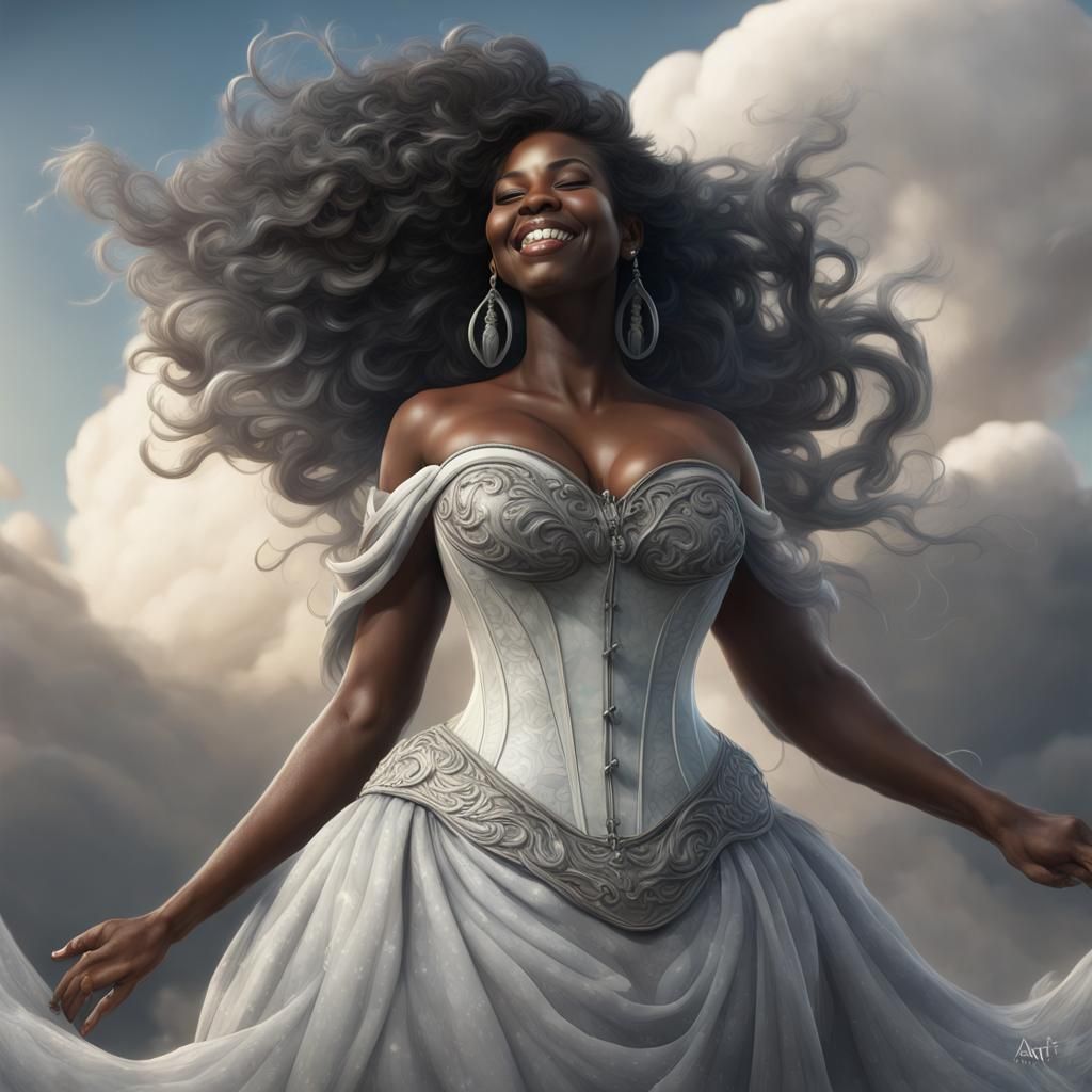 Air Elemental: Smiling Black Woman with Wind Magic